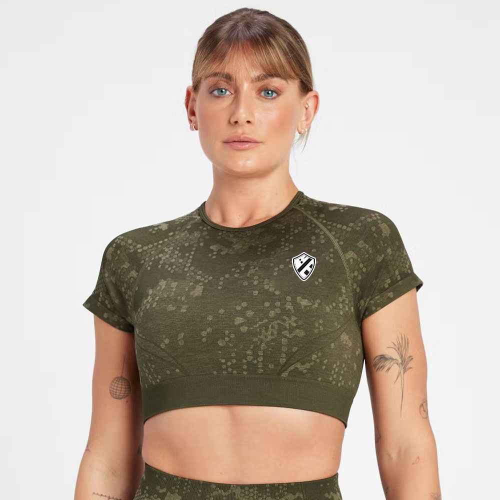 Seamless Pattern Crop Top – Olive Green