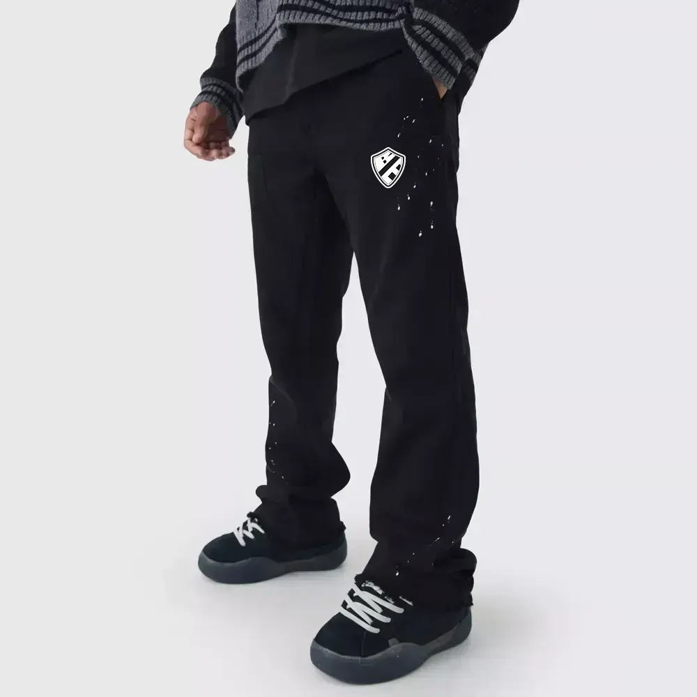 Relaxed Flared Carpenter Paint Splatter Trousers