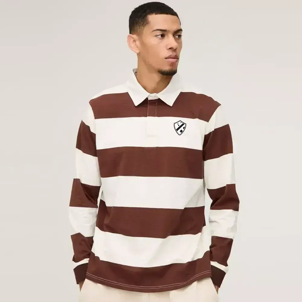 Regular Fit Stripe Long Sleeve Rugby Polo