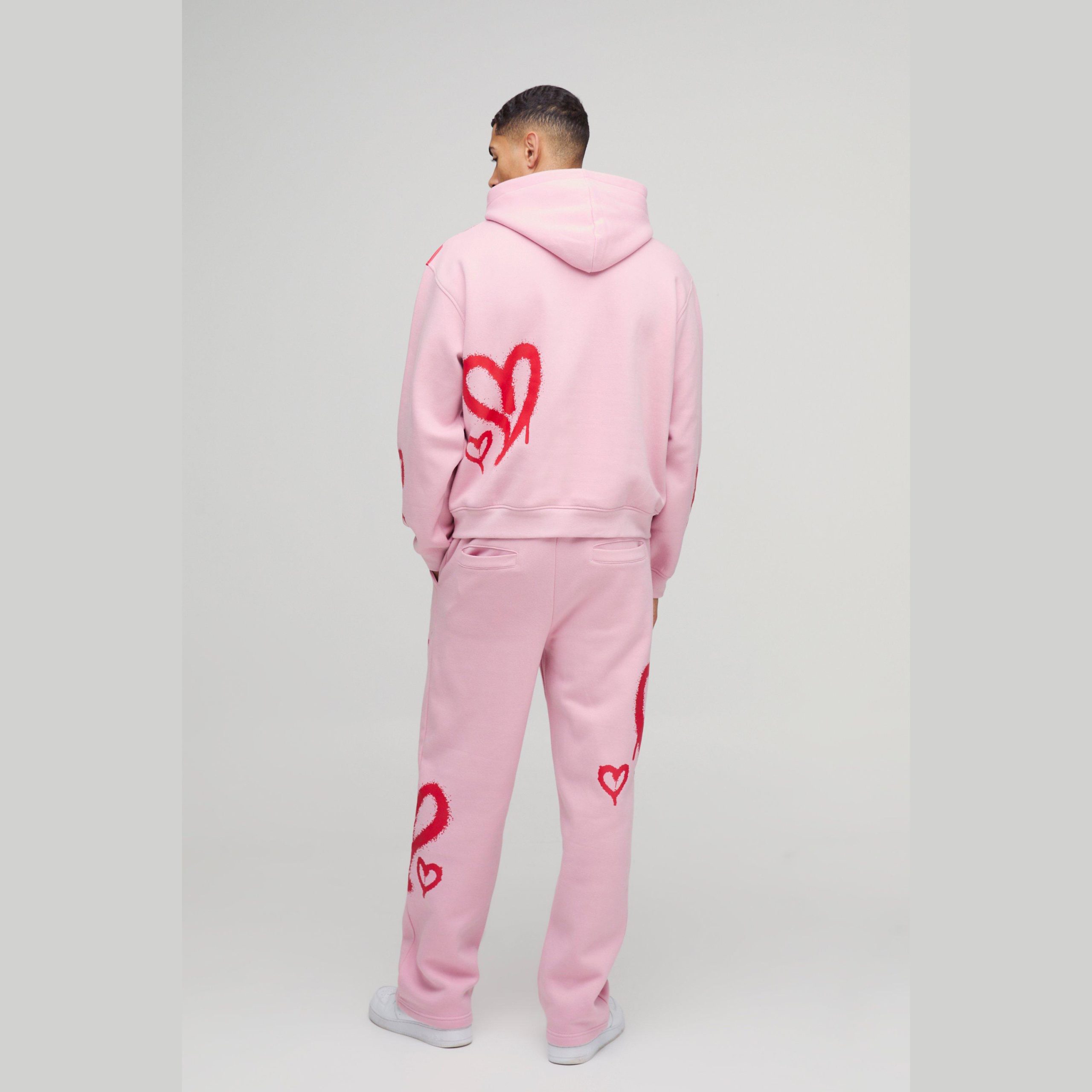 Oversized Boxy All Over Heart Printed Hooded Tracksuit - Image 2